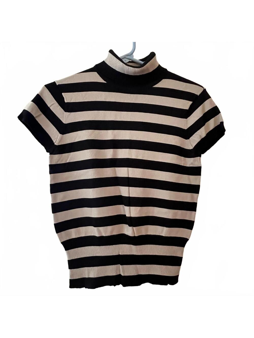 Jones New York Black and Tan Striped Turtleneck Sweater Vintage